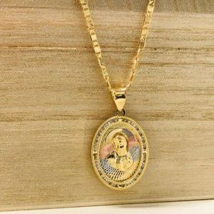 Dainty Virgin Mary Pendant Necklace in 14K Gold F for Womens Valentino Chain 20"